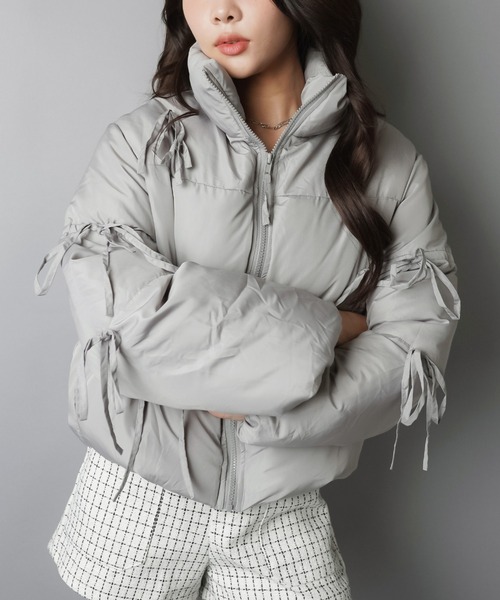 SPINNS（スピンズ） ダウンコート ダウンジャケット リボンで甘さ盛り