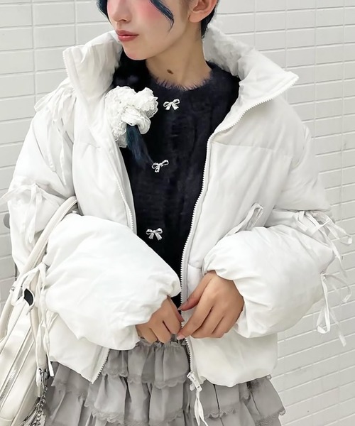 SPINNS（スピンズ） ダウンコート ダウンジャケット リボンで甘さ盛り