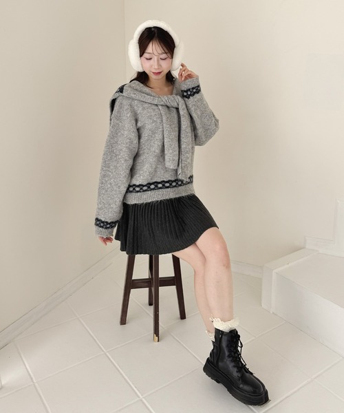 THROW スロー　ニットプリーツミニストール THROW スロー ニットプリーツミニストール THROW スロー ニット