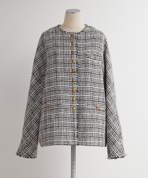 Banana1018　PUAL CE CIN ツイードショートジャケット pual ce cin ジャケット ノーカラージャケット アソート ツイードノー