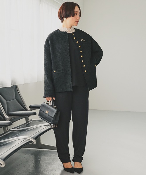 pual ce cin ノーカラーツイードジャケット ブラック pual ce cin ジャケット ノーカラージャケット アソート ツイードノー