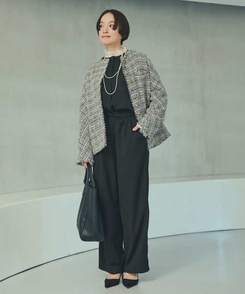 pual ce cin ジャケット ノーカラージャケット アソート ツイードノー