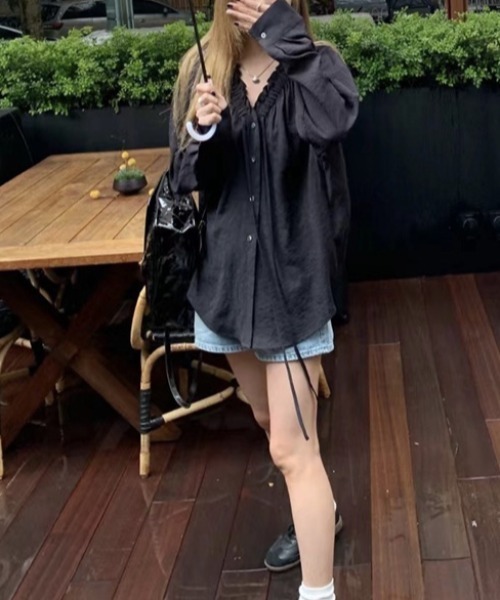 「FREE STYLISTS」 長袖ブラウス L ブラック レディース_画像3