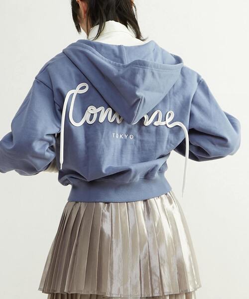 CONVERSE TOKYO パーカー BACK SPINDLE LOGO ZIP HOODIE レディース