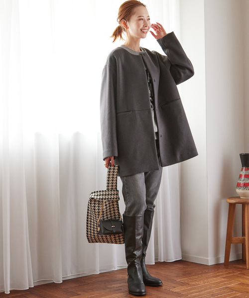 美品　relume ノーカラージャケット グレー JOURNAL STANDARD relume（ジャーナルスタンダード レリューム） ノー