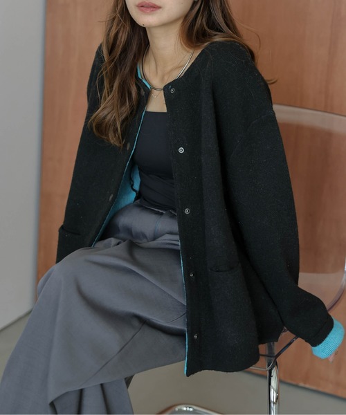 「La-gemme」 ニットカーディガン フリー グレー レディース_画像4