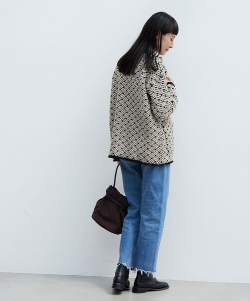 「John branigan」 ノーカラージャケット フリ- ベージュ レディース_画像2