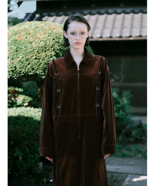 オールインワン 「TAJEN:T」BLEACH OUT VELVET JUMP SUIT/ ベルベット