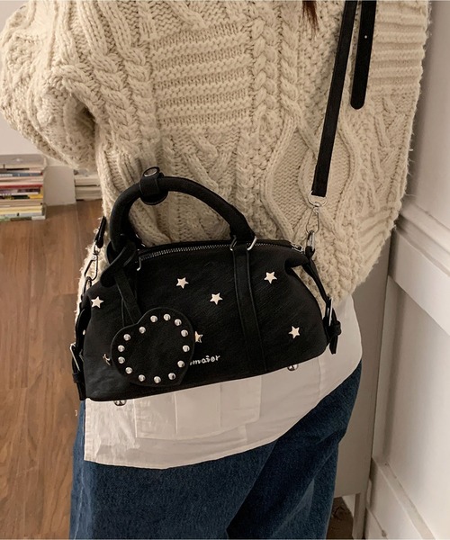 極美品■ファビアナフィリッピ 2way ボストンバッグ ショルダー付 ロゴ型押し LA VORAGINE（ラ ヴォラジネ） ショルダーバッグ バッグ ハート＆星