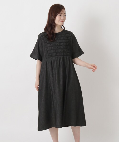 one'sterrace（ワンズテラス） ワンピース 半袖 スモッキング 刺繍入り