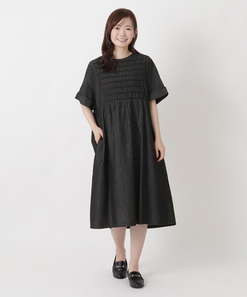 one'sterrace（ワンズテラス） ワンピース 半袖 スモッキング 刺繍入り