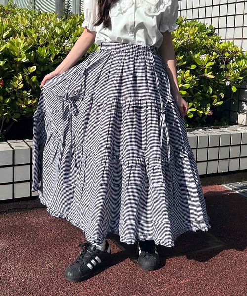 WC スカート ギンガムティアードロングスカート : ZOZOTOWN Yahoo!店