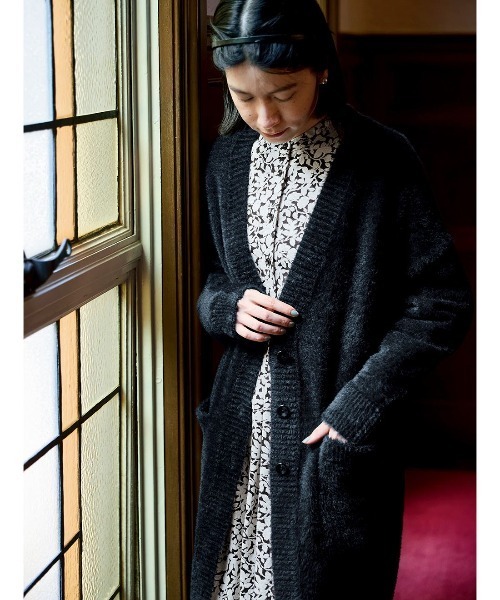 「Sunny clouds」 長袖ワンピース LL ホワイト×ブラック レディース_画像8