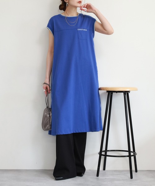 ワンピース 夏 A.N.L 脇切替ジャージーワンピース ノースリーブ