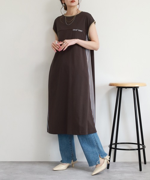 ワンピース 夏 A.N.L 脇切替ジャージーワンピース ノースリーブ