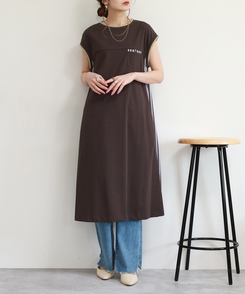 ワンピース 夏 A.N.L 脇切替ジャージーワンピース ノースリーブ