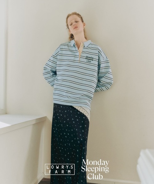 「LOWRYS FARM」 長袖ポロシャツ LARGE ブルー レディース_画像2