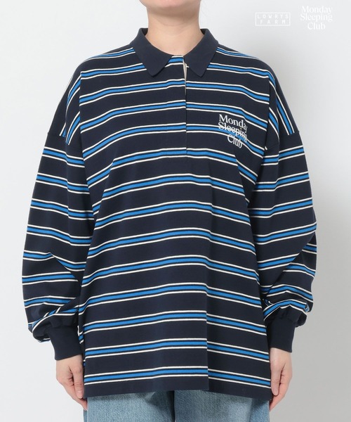 「LOWRYS FARM」 長袖ポロシャツ LARGE ブルー レディース_画像6