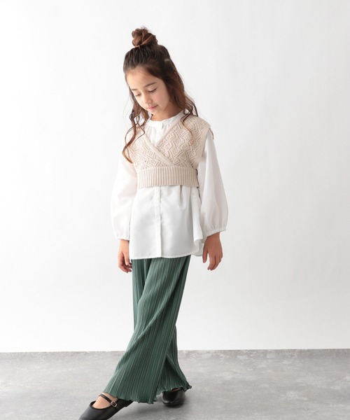 シャツ ブラウス 【キッズ】透かしニットベストセットブラウス/217213 シャツ ブラウス 【キッズ】透かしニットベストセットブラウス/217213