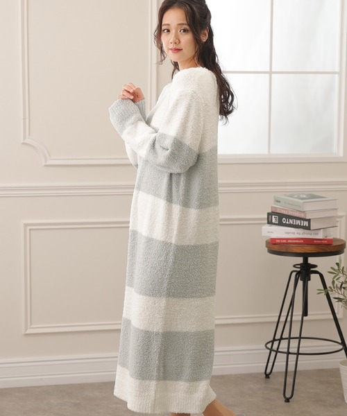 ロング丈ワンピース ニット 透け感 ボーダー L3348 ショッピングゴー shoppinggo ワンピース レディース ニット