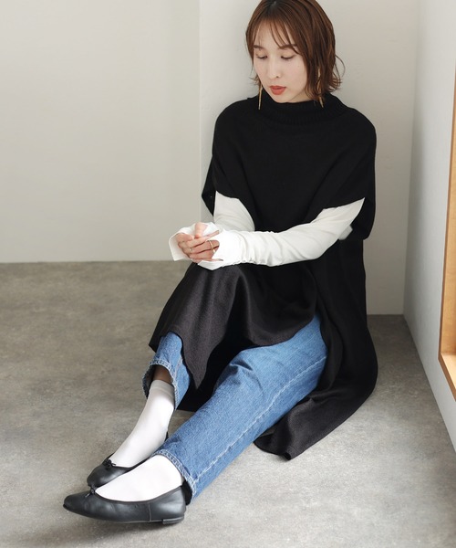 ElegChic ベスト ジレ ハイネックロングベスト レディース