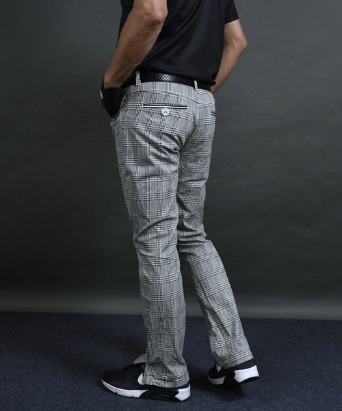 BELLMORE ベルモア　チェックパンツ　ゴルフ　ロゴ　ストレッチ L COMONGOLF パンツ レトロ チェック 柄 ストレッチ スリット 入り