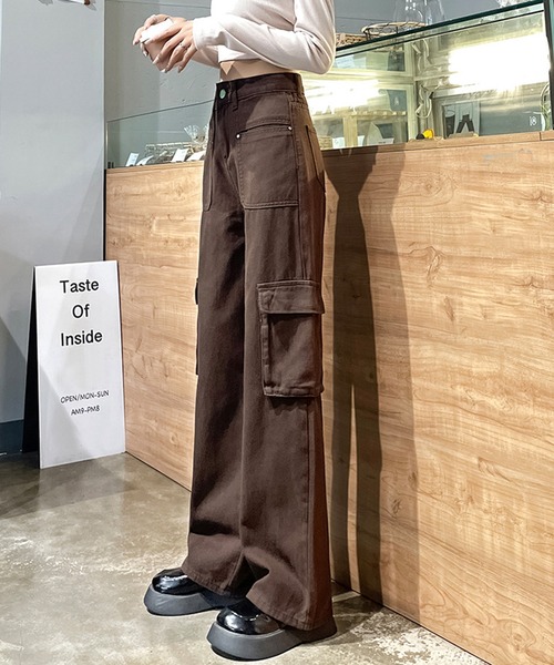 aimoha（アイモハ） カーゴパンツ カーゴ風裏起毛カラーデニムパンツ