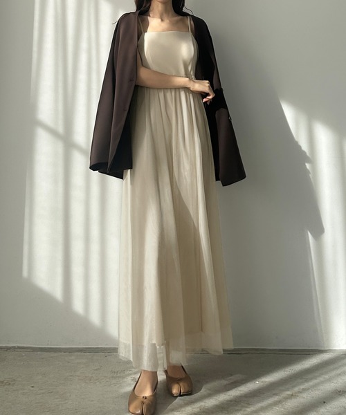 Louere ワンピース チュール切替フレアキャミワンピース