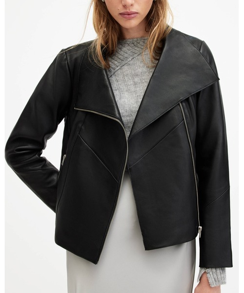 ALLSAINTS レザージャケット ライダース GRAY FUNNEL NECK