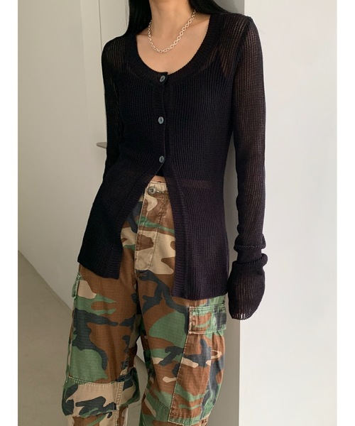 Didot.showroom カーディガン 「DIDOT.」Uネックスリムメッシュ 