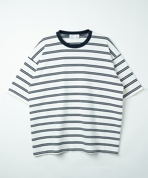 リノ LENO *マルチボーダービッグTシャツ*0ネイビー半袖カットソークルーネックLENO&Co(m33-2506-160)【80G52】 LENO (リノ) HALF SLEEVE BORDER T-SHIRT / ハーフスリーブボーダーT