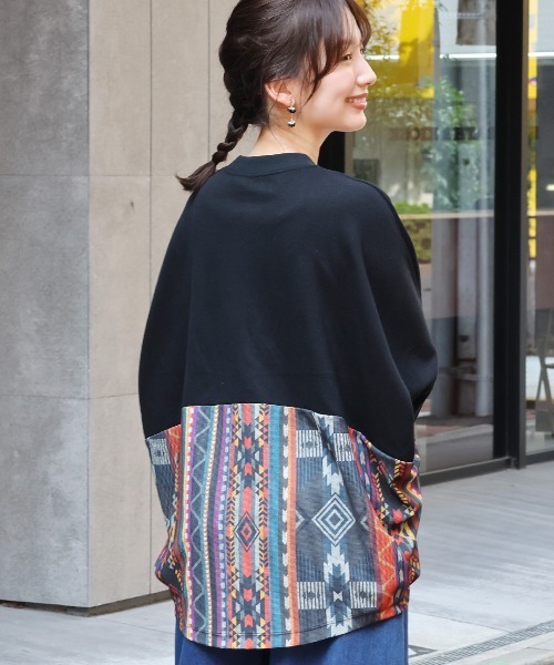 tシャツ ファブリックプリントコンビプルオーバー レディース
