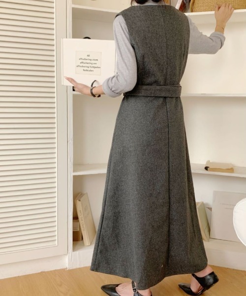 ABITOKYO ジャンパースカート ベルト付ニットメルトンスキッパ