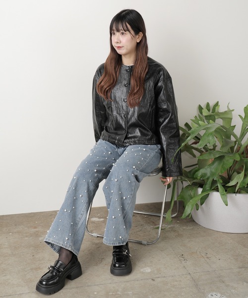 レザージャケット ノーカラー ショート丈 r-3567 レザージャケット ノーカラージャケット レディース アウター