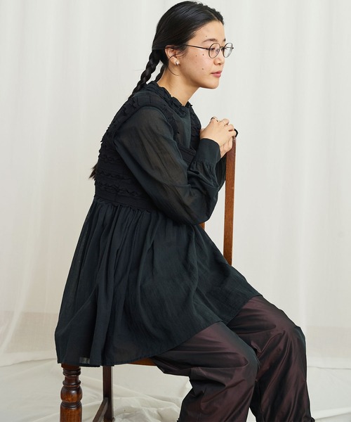 fig london オープンカラー　ブラウス　黒 AMBIDEX Store l'atelier du savon/fig London/トップス/シャツ
