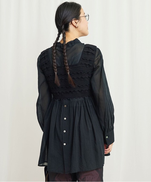fig london オープンカラー　ブラウス　黒 fig London ブラウス シャツ CANDY blouse レディース