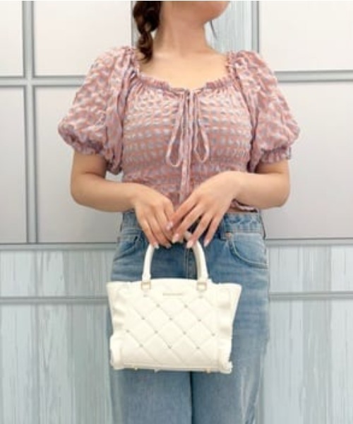 【美品】Samantha Vega キルティング パール ビジューフラッター 小 サマンサベガ SAMANTHAVEGA ビジューフラッター(小) (ピンク