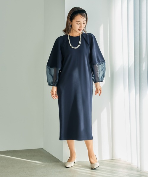 極美品 ヘルムートラング 長袖ワンピース 袖レザー ラムレザー ネイビー 紺 M LEPSIM（レプシィム） ワンピース 「入卒式／セレモニー」袖切り替え