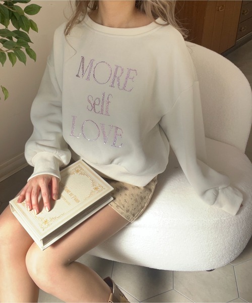 トレーナー スウェット MORE self LOVE logo rhinestone sweat レディース MORE self LOVE トレーナー スウェット logo rhinestone sweat