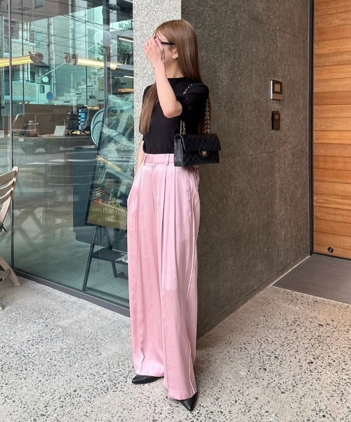 Mila Owen パンツ 後ろゴムサイドパイピングサテンパンツ
