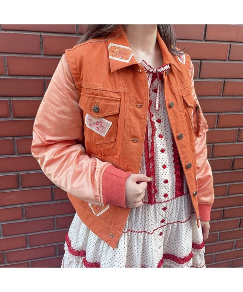 PINK HOUSE ワッペン　レザージャケット　ブルゾン PINK HOUSE ブルゾン アウター ネームワッペン使い2WAYブルゾン