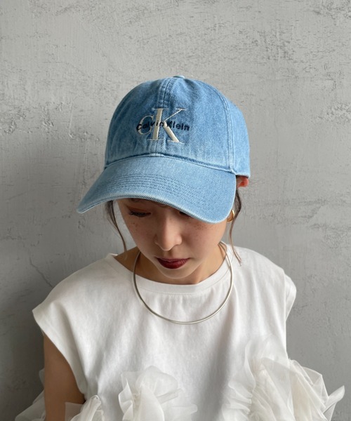   Jeans CKJ モノグラム刺繍ロゴキャップ Calvin Klein キャップ 帽子 CK モノグラム刺繍デニムベース