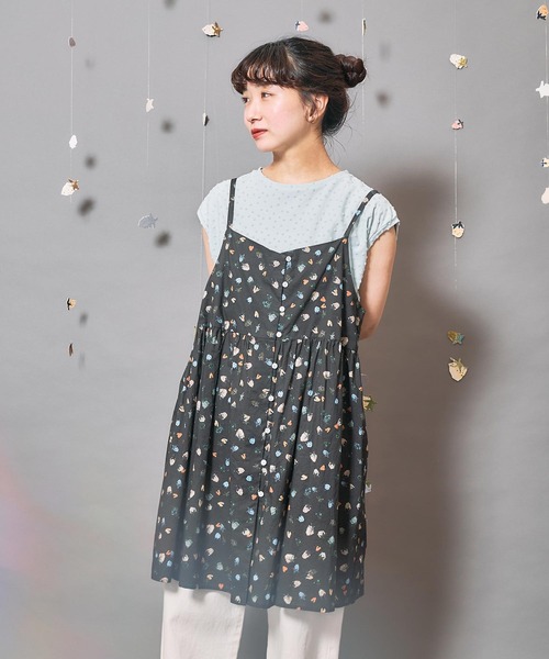 l&#39;atelier du savon - l&#39;atelier du savon 音楽とよるのプリントチュニックワンピース AMBIDEX Store ○袖ピンタック 朝のようなワンピース(F クロ): l
