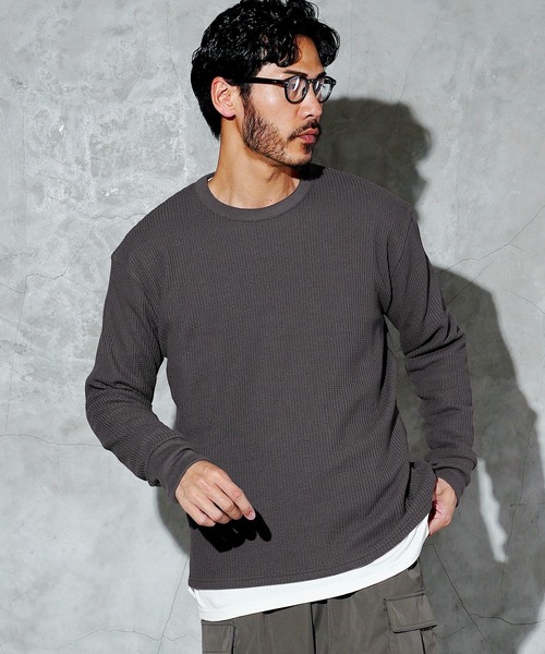 アトリエGG ワッフルT カットソー ロンＴ ストレッチ素材 JIGGYS SHOP tシャツ ワッフル編み サーマル クルーネック ロンT