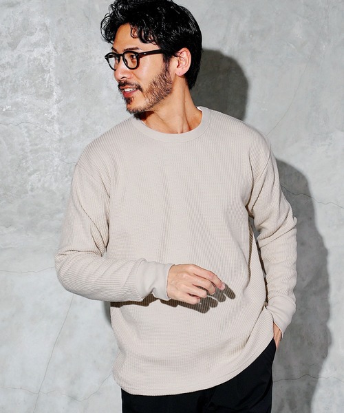 アトリエGG ワッフルT カットソー ロンＴ ストレッチ素材 JIGGYS SHOP tシャツ ワッフル編み サーマル クルーネック ロンT