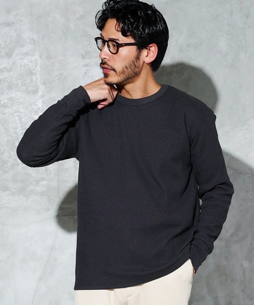 JIGGYS SHOP tシャツ ワッフル編み サーマル クルーネック ロンT