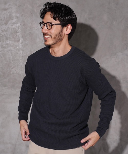 JIGGYS SHOP tシャツ ワッフル編み サーマル クルーネック ロンT