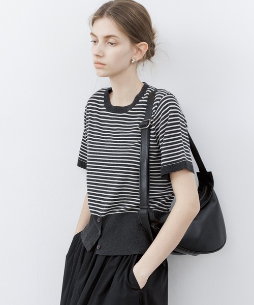 ニット セーター 「tageechita」ボーダーブロック　ニットTシャツ レディース
