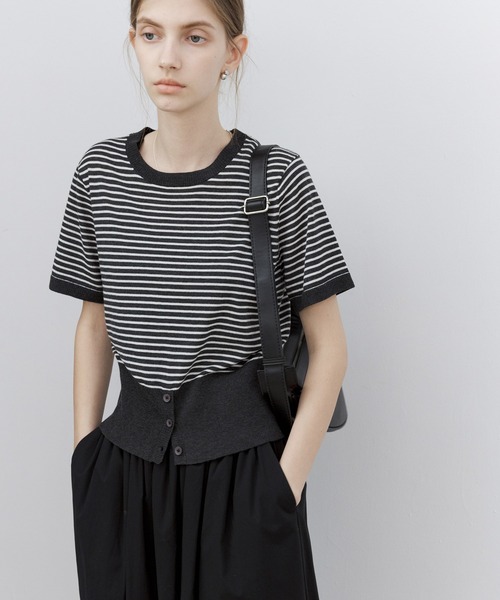ニット セーター 「tageechita」ボーダーブロック　ニットTシャツ レディース tageechita ニット セーター 「tageechita」ボーダーブロック