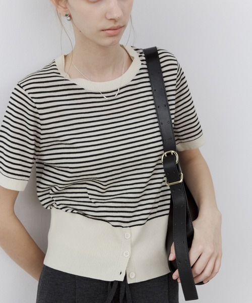 ニット セーター 「tageechita」ボーダーブロック　ニットTシャツ レディース tageechita ニット セーター 「tageechita」ボーダーブロック